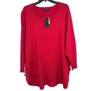 Tint & Shadow XL Red Sweater, C neck Round Hem With Tortoise Shell Look Buttons